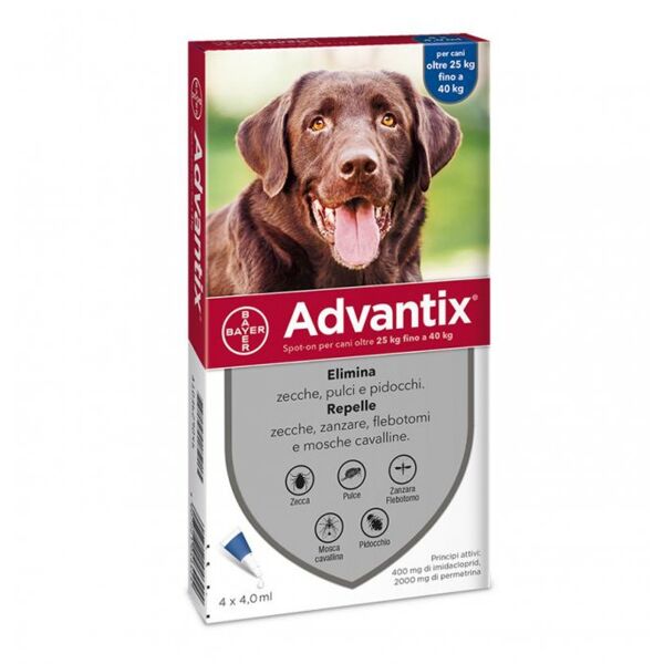 advantix spot-on cani oltre 25 kg fino a 40 kg 4 pipette monodose 4 ml