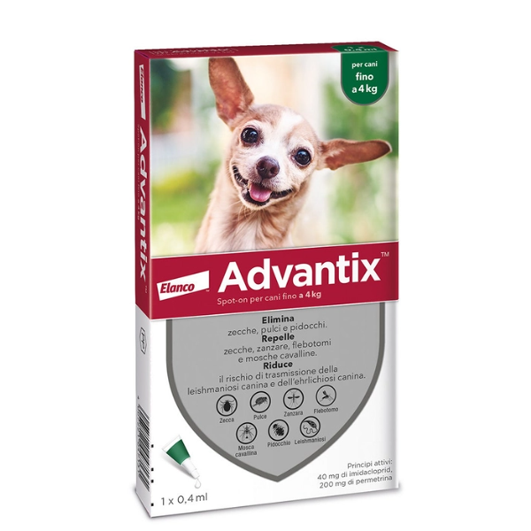 advantix spot-on cani fino a 4 kg 1 pipetta monodose 0,4 ml