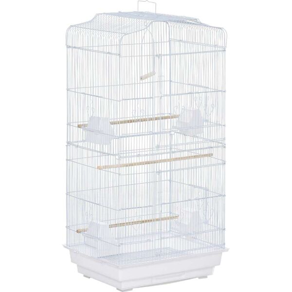 allmypets 018v01wted10 gabbia per uccelli in metallo e plastica con trespoli, altalena e ciotole 46.5x35.5x92 cm colore bianco - 018v01wted10