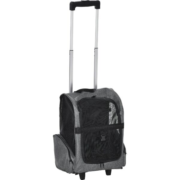 allmypets 136gyekd00 trolley per cane e gatti zaino per cani e gatti con tasche laterali maniglia telescopica e ruote 42x25x55cm grigio - 136gyekd00