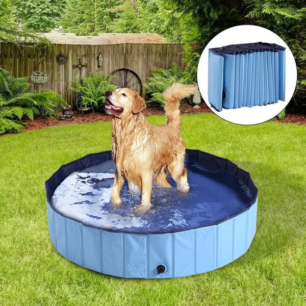 allmypets d01014bu piscina pieghevole per cani in pvc Ø 140x30 cm colore blu - d01014bu