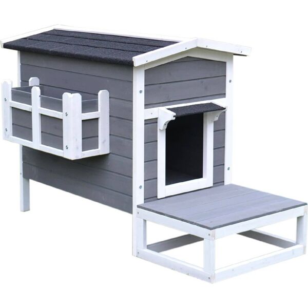 allmypets d30d03 cuccia per cani o gatti da esterno taglia media rialzata con balconcino e tetto impermeabile in legno grigio 83x66.5x74.7 cm - d30d03