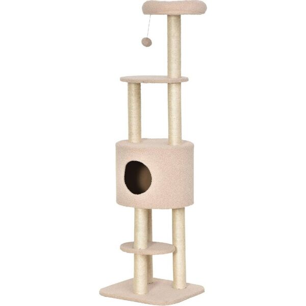 allmypets d30d71bg tiragraffi per gatti albero tiragraffi robusto con 5 livelli, cuccia, casetta, giochi e corda sisal max 30kg colore beige - d30d71bg