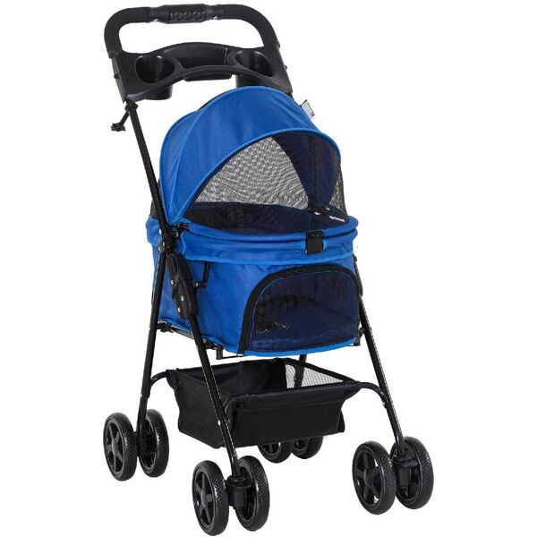 allmypets 127bud00 passeggino per cani piccoli pieghevole con guinzaglio di sicurezza e cestino portaoggetti colore blu - 127bud00