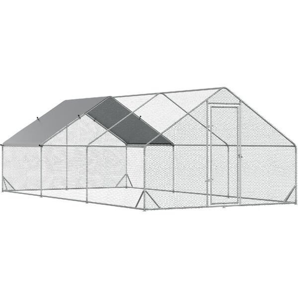 dechome 277v02d51 pollaio da giardino con telaio zincato copertura impermeabile e rete esagonale 3x6x2m argento - 277v02d51