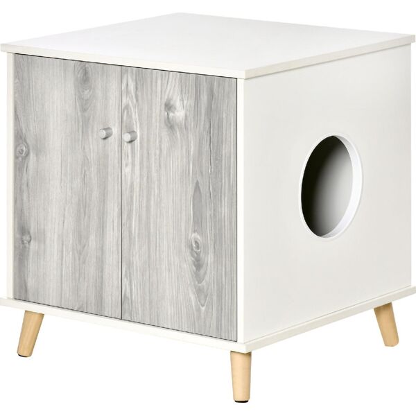 dechome 30 mobile lettiera per gatti chiusa fino 5.5kg con 2 ante e foro d'ingresso laterale 60x55x62.5cm bianco/grigio