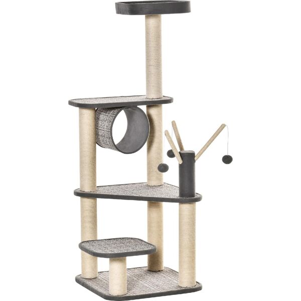 dechome 425 tiragraffi per gatti albero tiragraffi da 130cm tunnel per gatti pali in sisal grigio