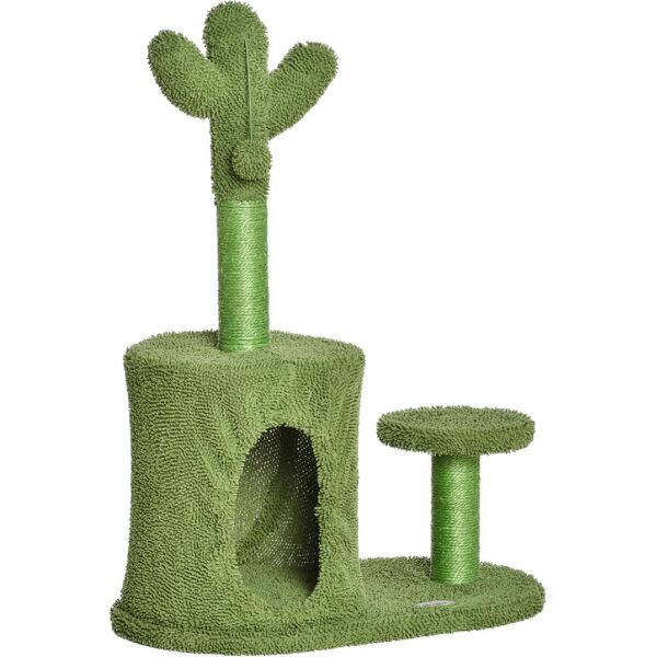 dechome 450 tiragraffi per gatti albero tiragraffi fino 4.5kg a forma di cactus con palline e cuccia 60x35x78cm verde