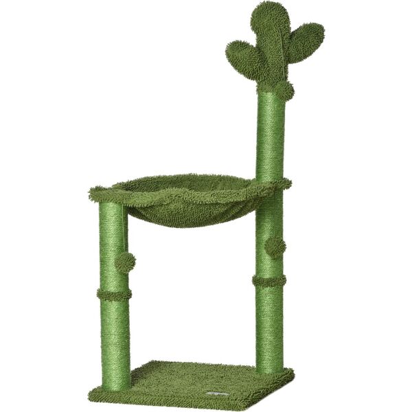 dechome d48dh51 tiragraffi per gatti albero tiragraffi fino 4.5kg a forma di cactus con palline e amaca 40x40x96cm verde - d48dh51