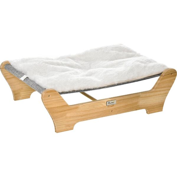 dechome 457 cuccia per gatti da interno con cuscino in peluche rimovibile e telaio in legno 68x43x20cm bianco/grigio