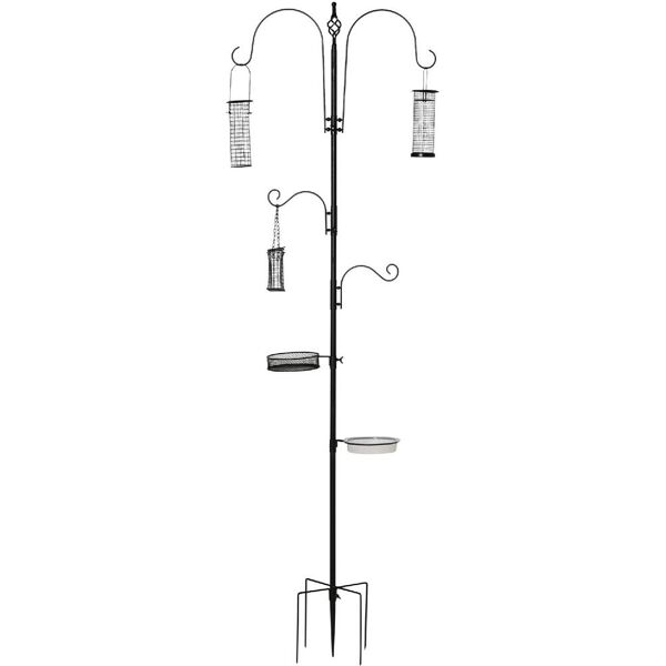 dechome 7d11 mangiatoia per uccelli a 4 ganci con vassoi e 3 alimentatori diversi in acciaio 54.5x54.5x208cm nera - 7d11