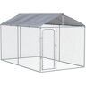 Pawhut Kennel per Cani in Metallo Galvanizzato con Tettuccio in Tessuto Oxford e Porta con Blocco, 400x230x232cm, Argento