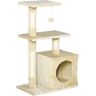 Pawhut Albero Tiragraffi per Gatti con Cuccia, Pallina e Pali in Corda Sisal, in Peluche Beige, 49x30x81.5cm