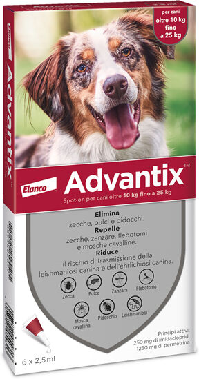 Elanco Italia Spa Advantix - Spot On Antiparassitario Per Cani 10-25 Kg Confezione 6 Pipette