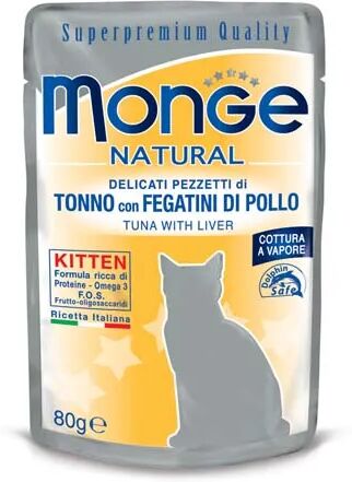 MONGE Natural Kitten Busta Multipack 24x80G TONNO CON FEGATINI DI POLLO