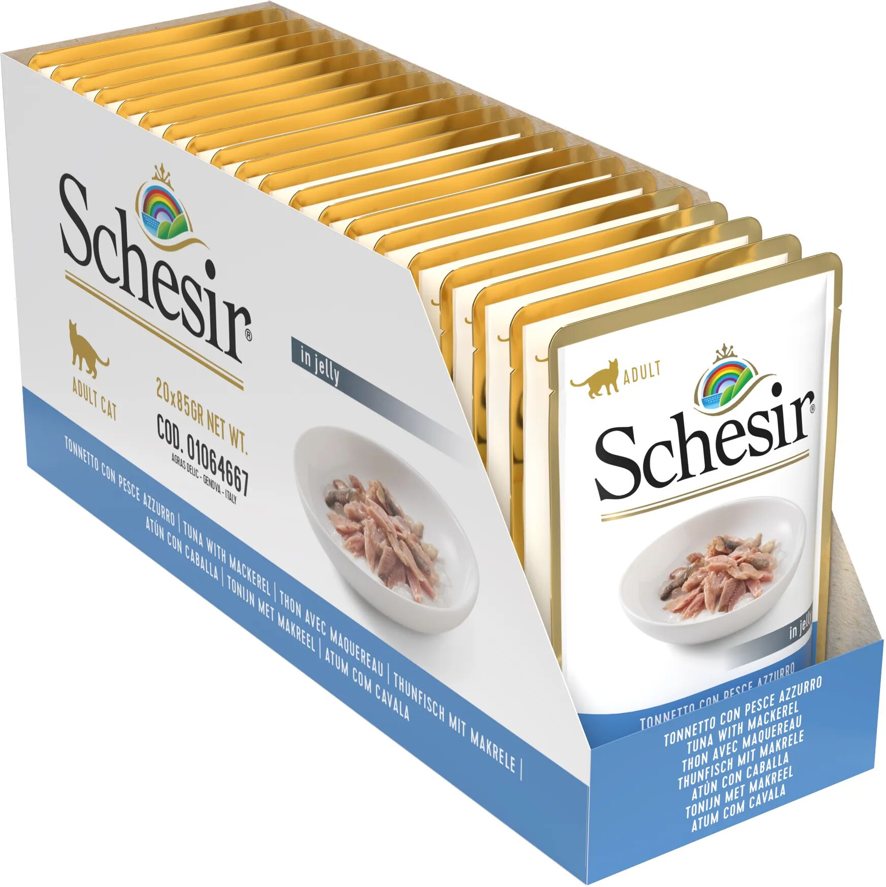 SCHESIR Cat Busta Multipack 20x85G TONNETTO CON PESCE AZZURRO