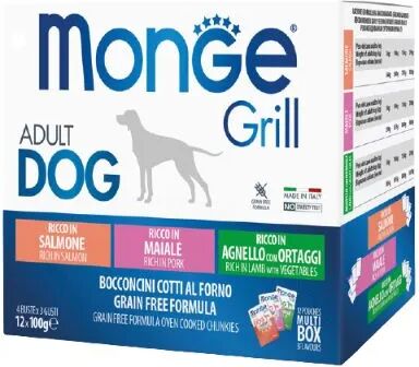 MONGE Grill Dog Busta Multipack 12x100G SALMONE MAIALE E AGNELLO