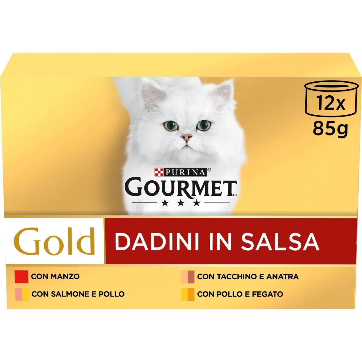 GOURMET Gold Dadini in Salsa Cat Lattina Multipack 12x85G MIX CARNE E PESCE
