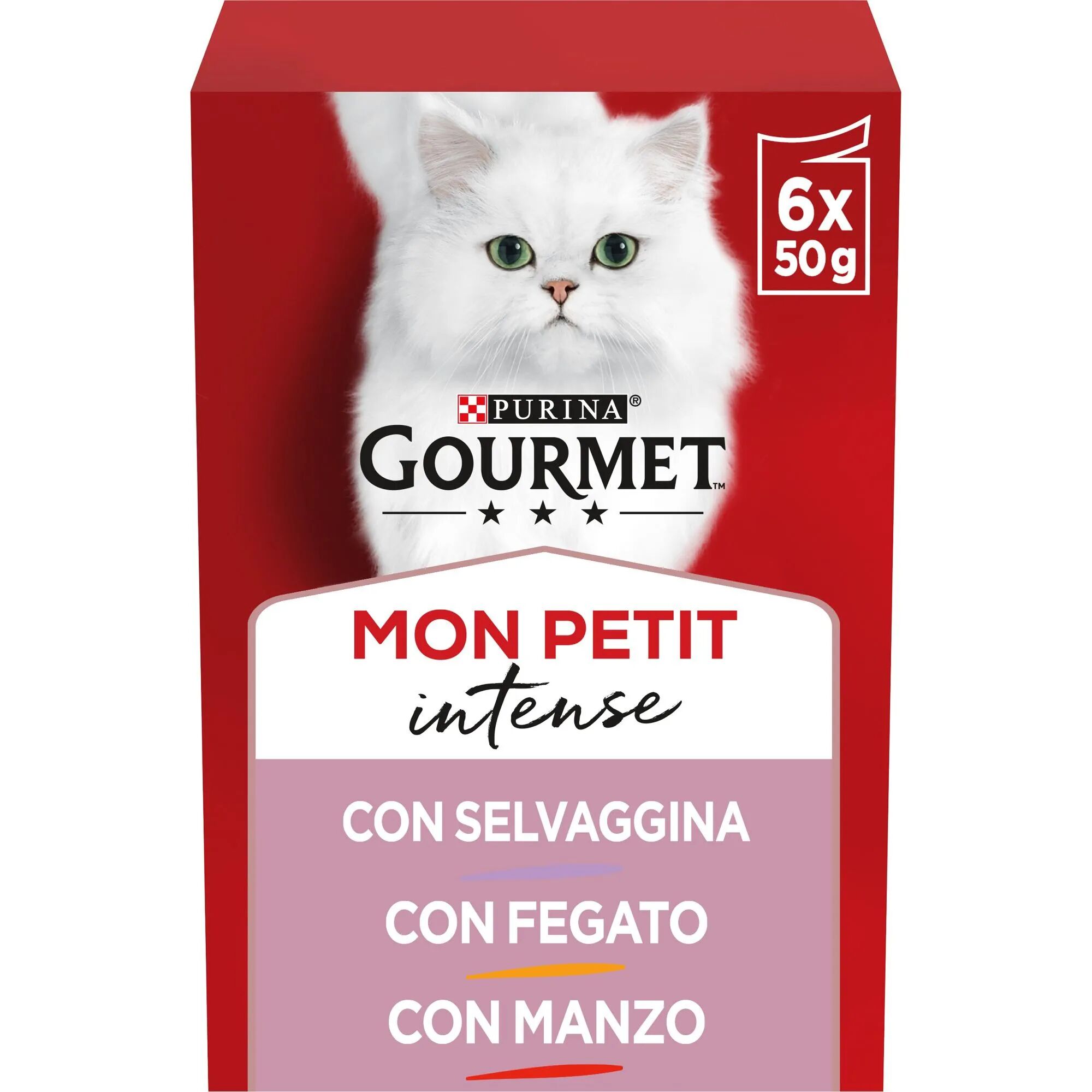 GOURMET Mon Petit Intense Cat Busta Multipack 6x50G SELVAGGINA FEGATO E MANZO