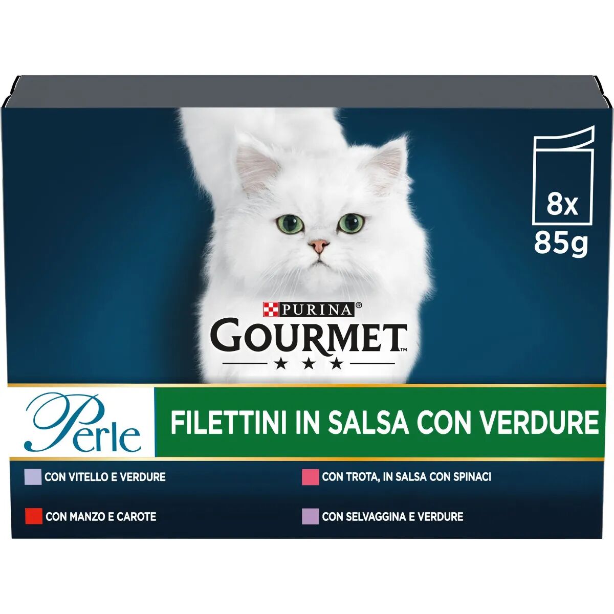 GOURMET Perle Filettini in Salsa con Verdure Cat Busta Multipack 8x85G MIX CARNE