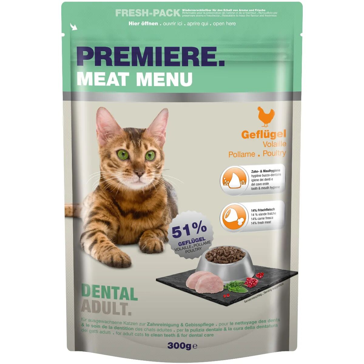 PREMIERE Meat Menu Dental per Gatto Adult con Pollame 300G