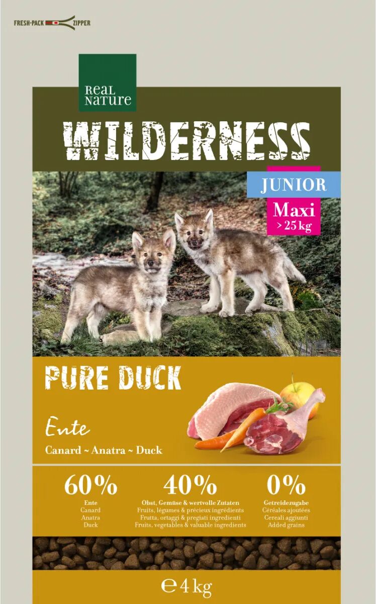 REAL NATURE Wilderness Pure Duck Cane Junior MaxI Anatra 4KG