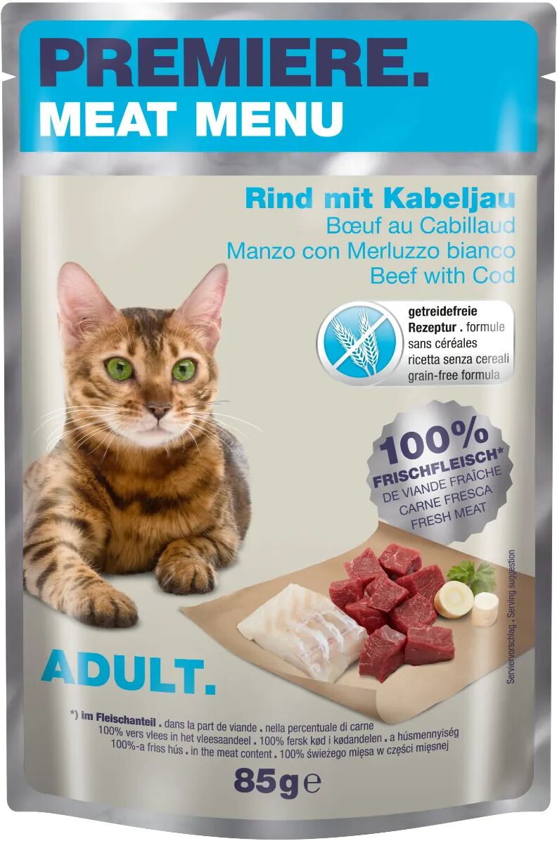 PREMIERE Meat Menu Cat Busta Multipack 12x85G MANZO CON MERLUZZO BIANCO