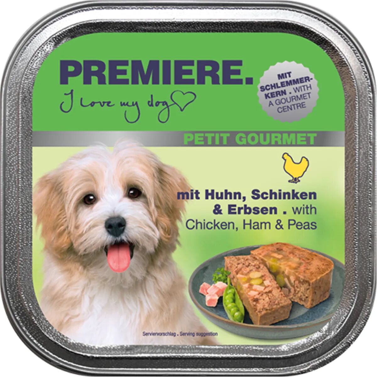 PREMIERE Petit Gourmet Dog Vaschetta Multipack 11x150G POLLO PROSCIUTTO E  PISELLI