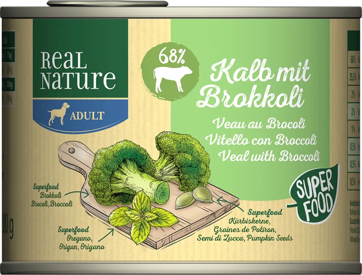 REAL NATURE Dog Lattina Multipack 6x200G VITELLO CON BROCCOLI