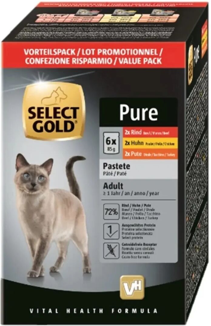 SELECT GOLD Pure Cat Adult Busta Multipack 6x85G MIX CARNE