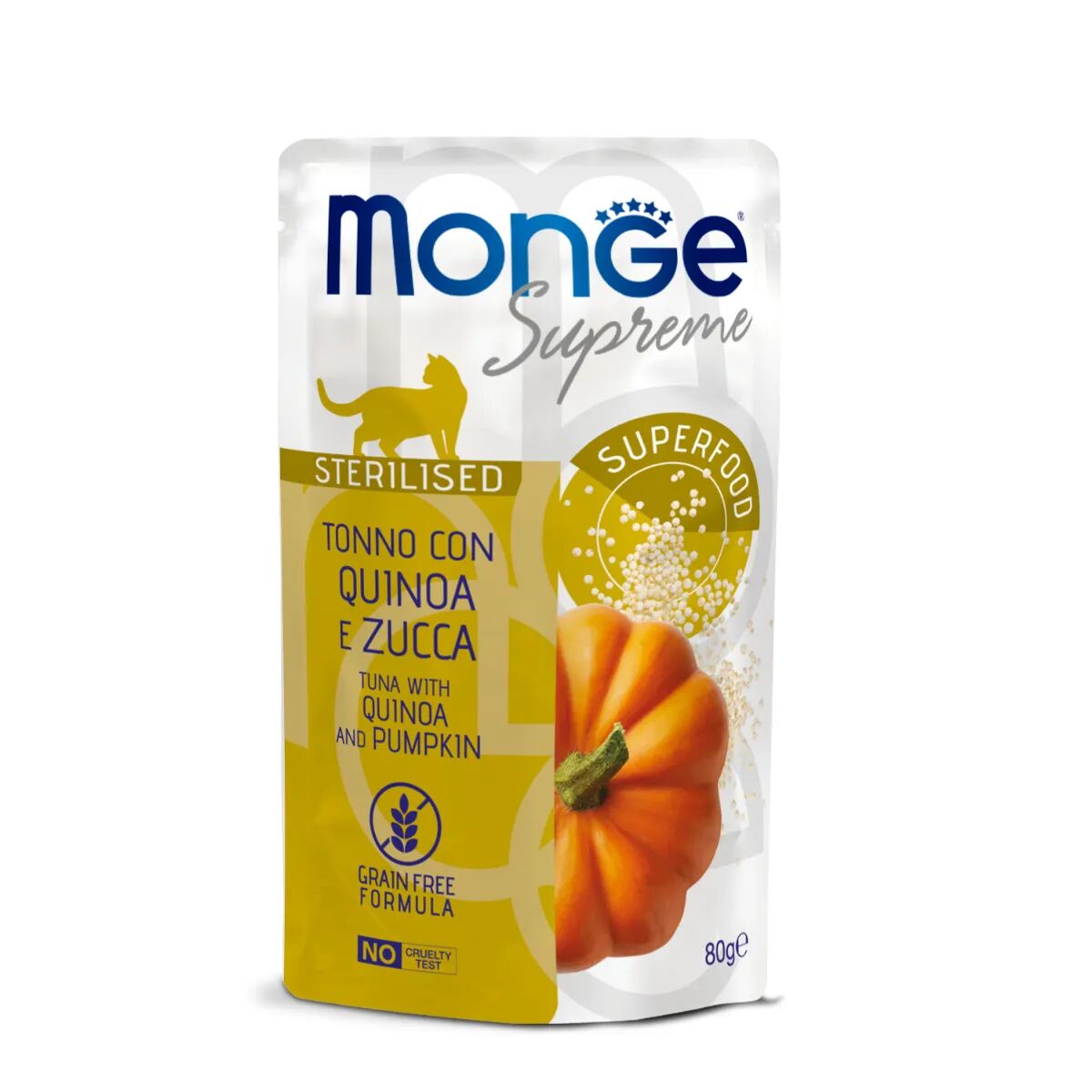 MONGE Supreme Cat Sterilised Busta Multipack 24x80G TONNO CON QUINOA E ZUCCA