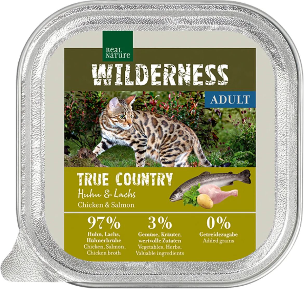 REAL NATURE Wilderness Cat Vaschetta Multipack 16x100G POLLO E SALMONE