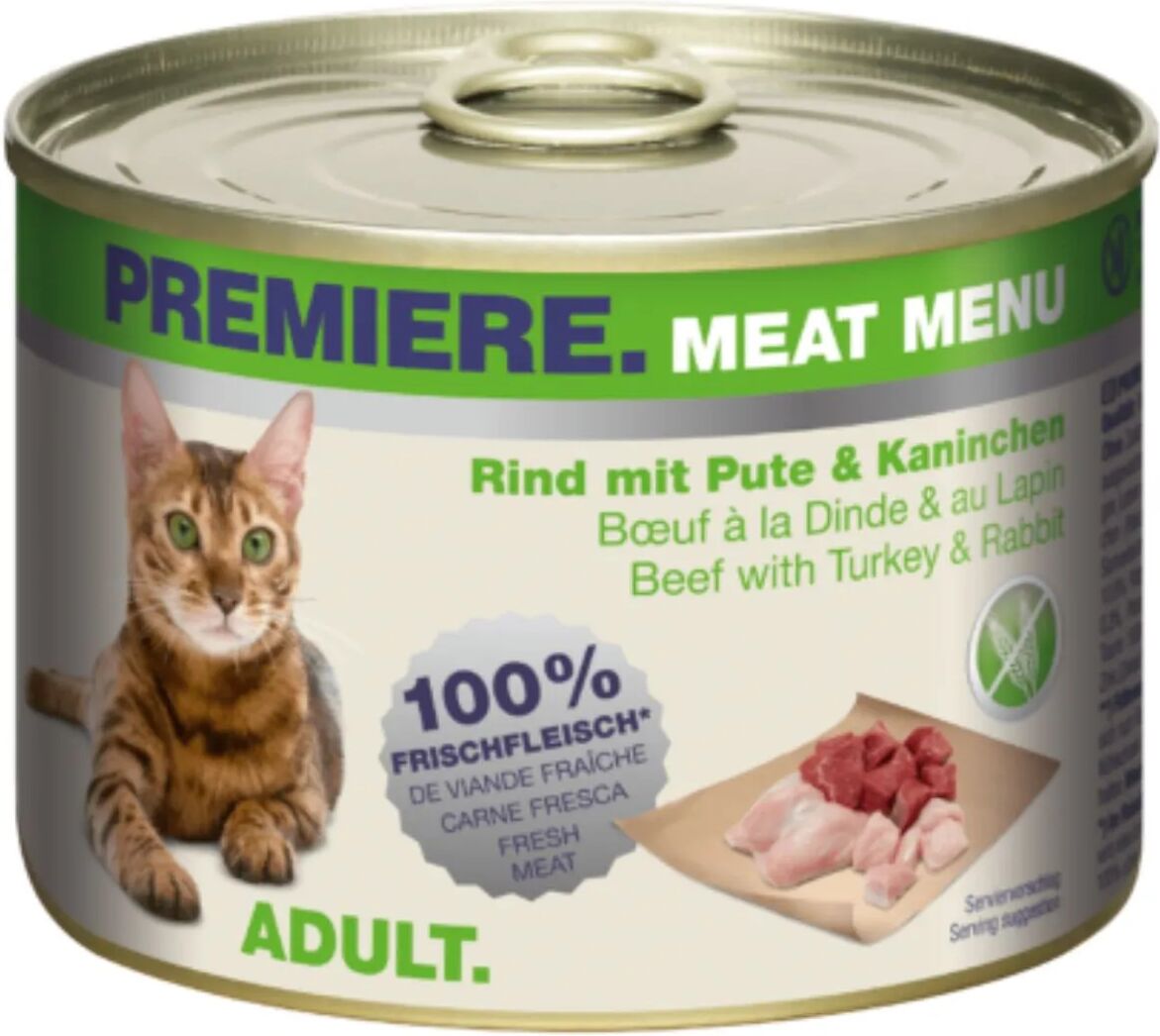 PREMIERE Meat Menu Cat Lattina Multipack 6x200G MANZO CON TACCHINO E CONIGLIO