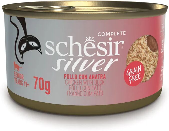 SCHESIR Silver Senior 11+ Lattina Multipack 12x70G POLLO CON ANATRA