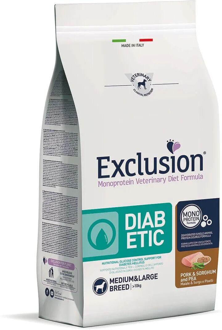 EXCLUSION Dog Diet Diabetic Medium&Large Maiale e Piselli 12KG