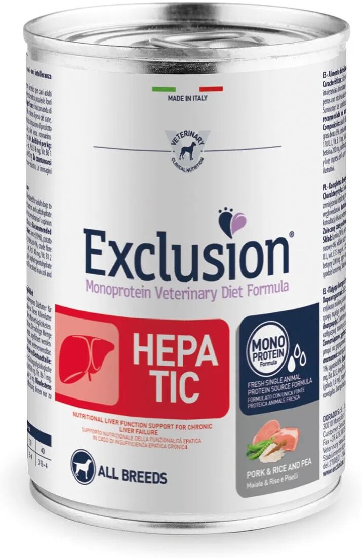 EXCLUSION Dog Diet Hepatic Lattina 400g Maiale 400G