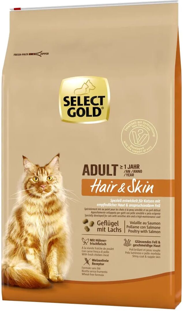 SELECT GOLD Cat Adult Hair&Skin Pollame e Salmone 7KG