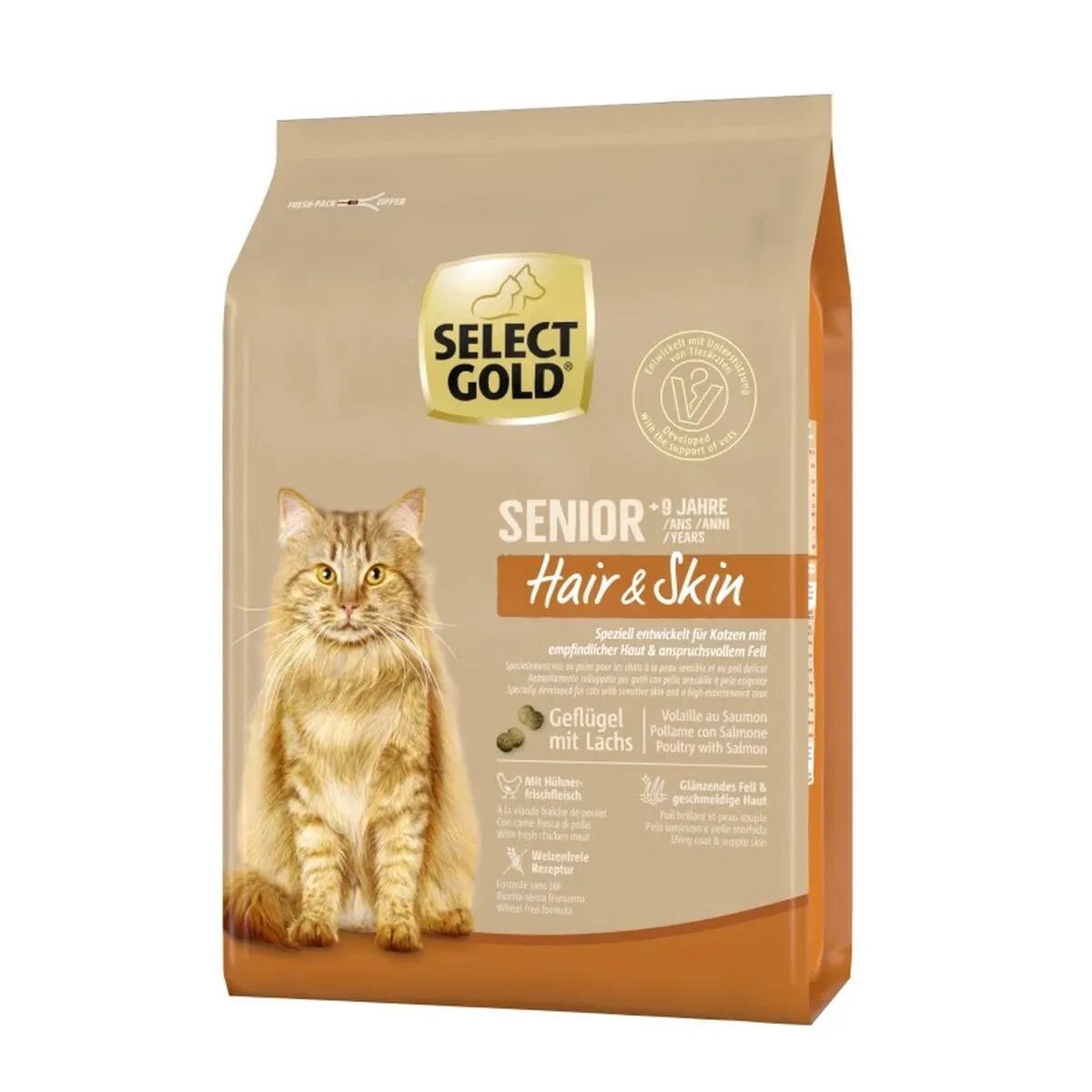 SELECT GOLD Cat Senior Hair&Skin Pollame e Salmone 2.5KG