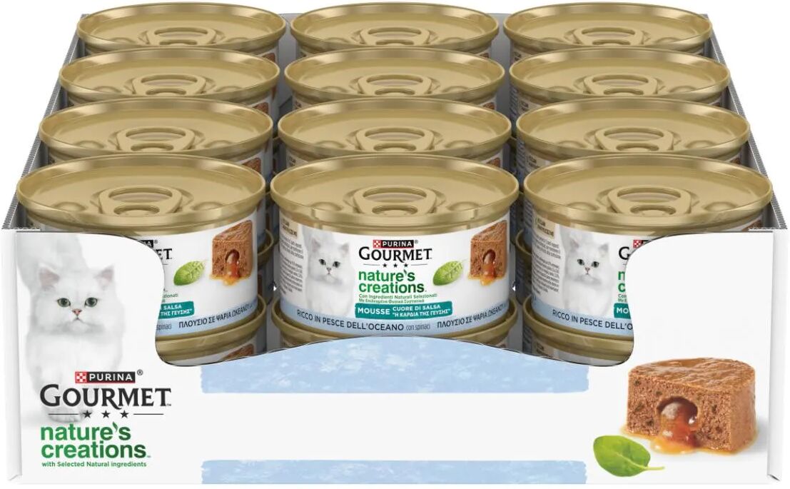 GOURMET Nature's Creations Mousse Cat Lattina Multipack 24x85G PESCE DELL'OCEANO E SPINACI