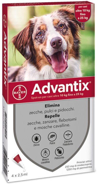 Advantix Spoton 4 Pipette Rosso 10 25 Kg