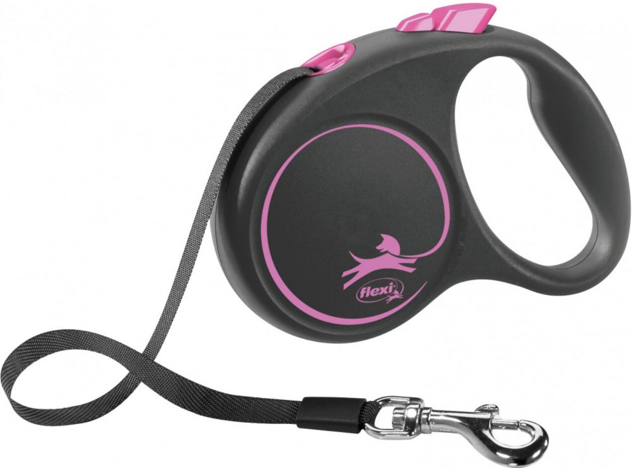 Flexi Guinzaglio Black Design in Fettuccia S 5m fino a 15Kg Rosa