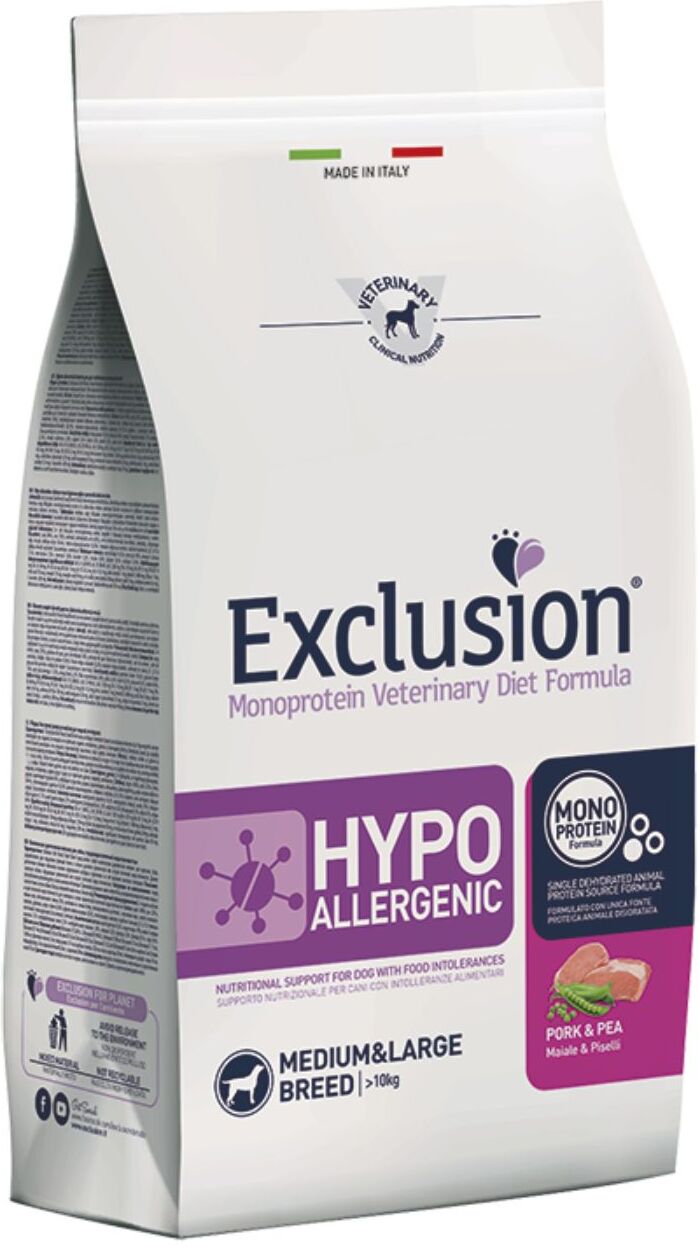 Exclusion Diet Hypoallergenic Maiale e Piselli Medium Large Monoproteico per Cani 12 Kg