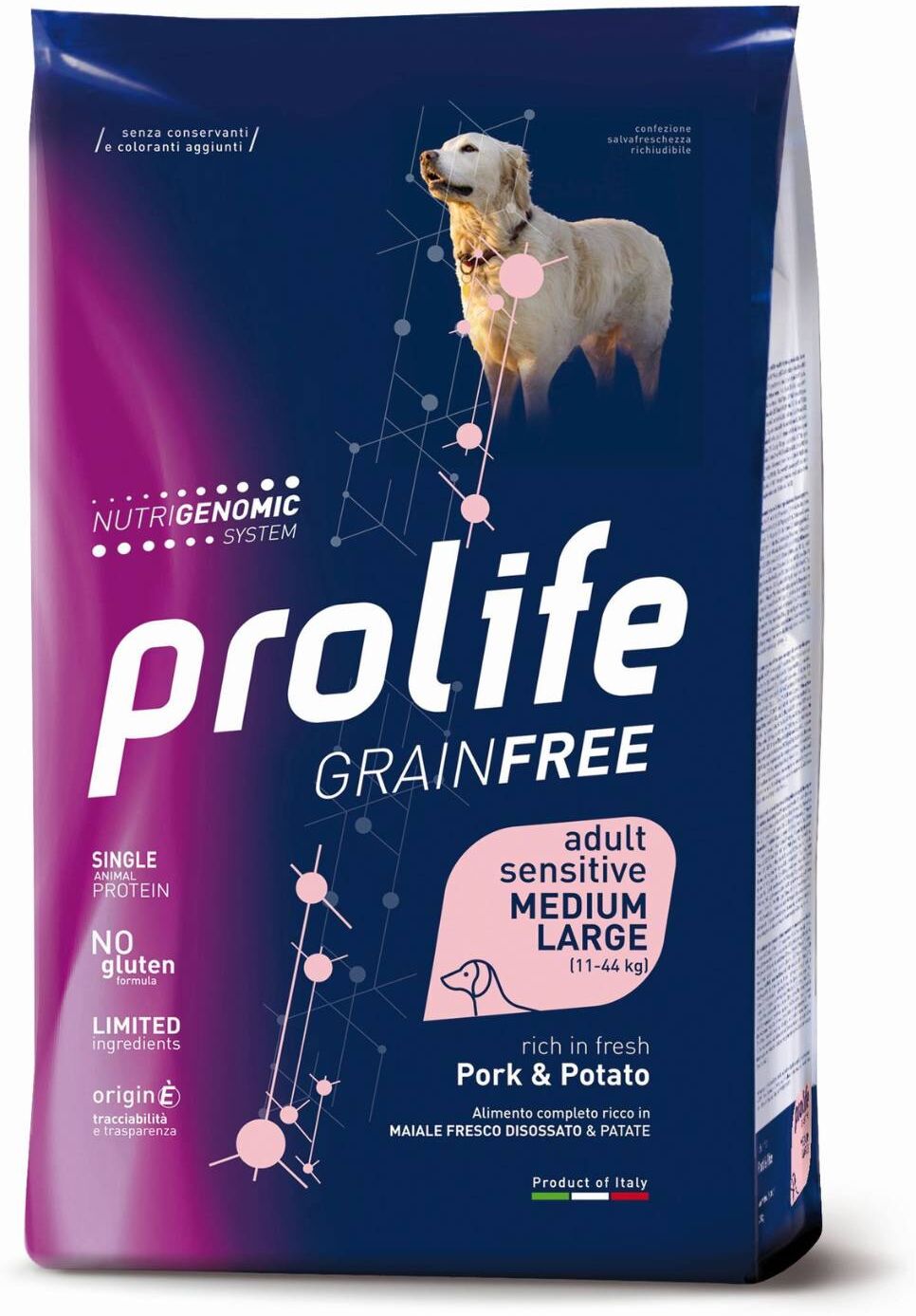 Prolife® Grain Free Sensitive Adult Medium/Large Maiale e Patate per Cani 10Kg