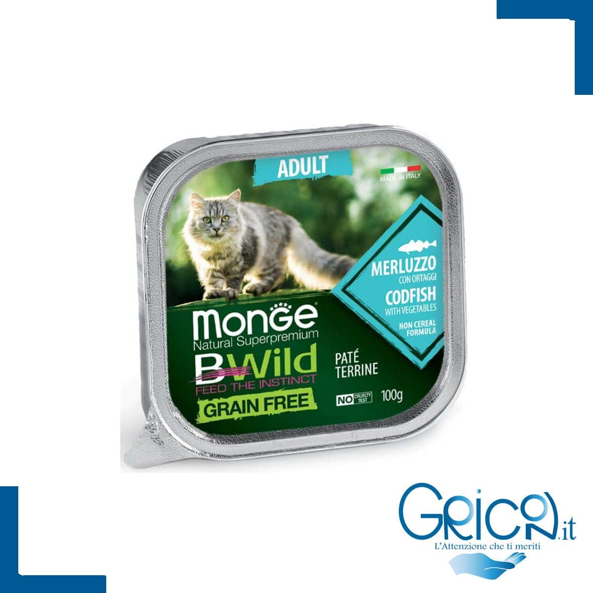 Monge Bwild Grain Free Gatto Merluzzo con ortaggi (fagiolini e carote) 100 g - 1 pz