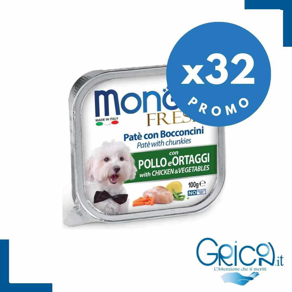 Monge Cane Fresh Paté e Bocconcini con Pollo e Verdure 100 g - 32 pz