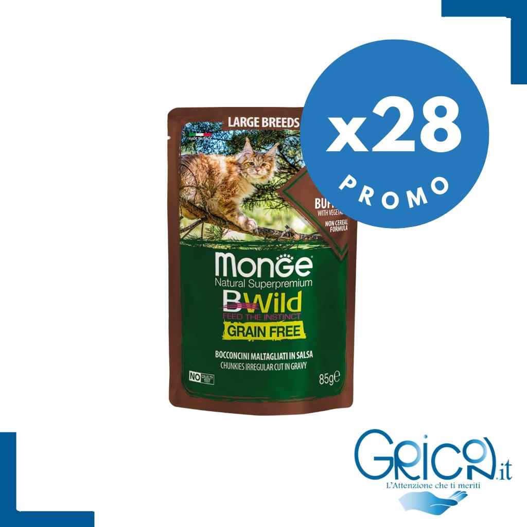 Monge Bwild Grain Free Gatto Bufalo con ortaggi (fagiolini e carote) 85 gr - 28 pz