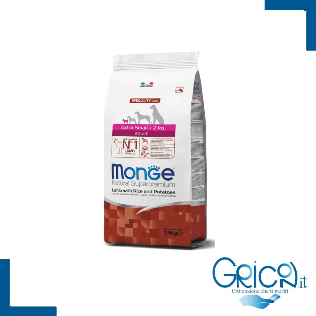 Monge Cane Extra Small Adult Agnello con Riso e Patate - 2+ sacchi