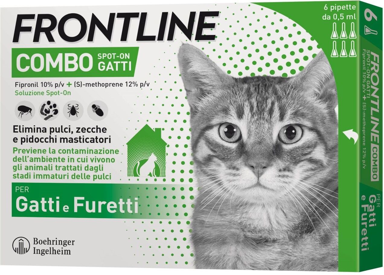 Frontline Combo Spot On Gatti Furetti Soluzione 6 Pipette 0,5ml 50mg+60mg