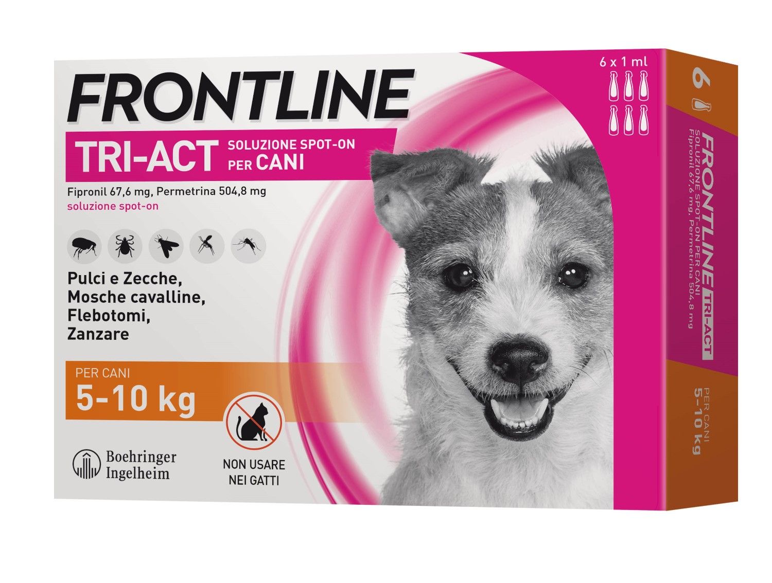 Frontline Tri-act Spot On Soluzione Cani 5-10kg 6 Pipette 0,5ml 33,38mg+252,4mg