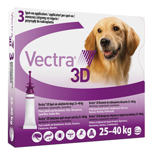 Ceva salute animale spa Vectra 3d Spot-on Soluzione 3 Pipette 4,7ml 256mg + 22,7mg + 1865mg Cani Da 25 A 40 Kg Tappo Viola